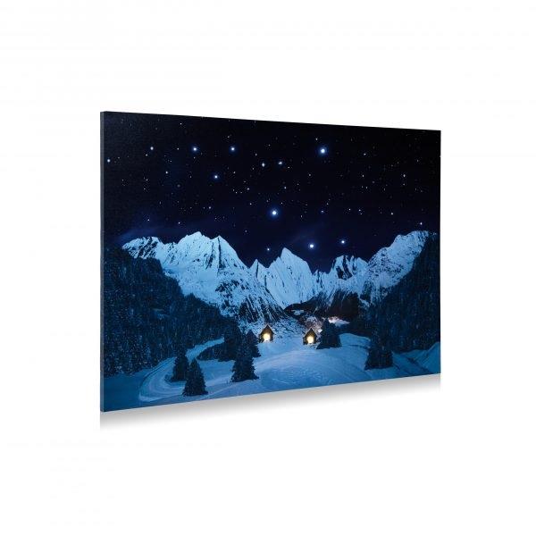 POSTER CANVAS ILLUMINATO PAESAGGIO MONTAGNA NOTTE 76X56CM