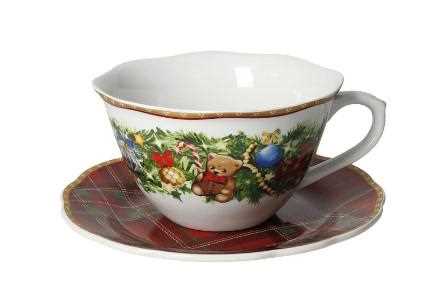 TAZZA COLAZIONE C/PIATTINO CHRISTMAS TARTAN PORCELLANA