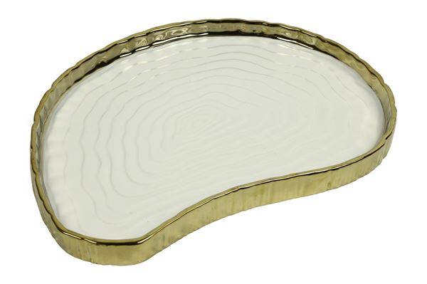 PIATTO DA FRUTTA VERE L PORCELLNA CM.33X25X2,5H BIANCO/ORO