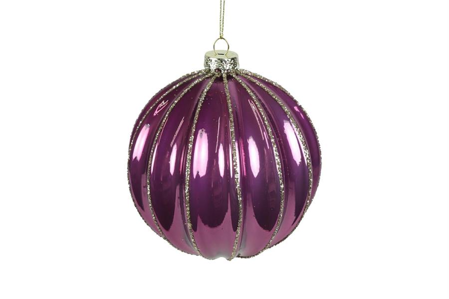 PALLINA DI NATALE SOFIA VETRO XL CM.Ø15 VIOLA/ARGENTO