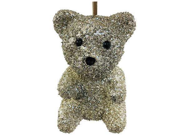 DECORO VETRO ORSO GLITTER 17CM SILVER