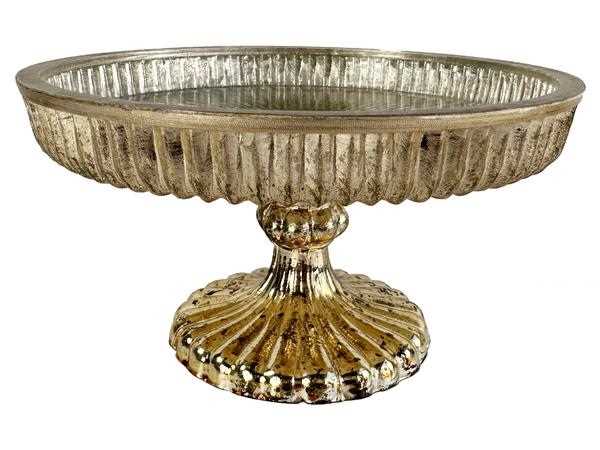 ALZATA TORTA VETRO D.CM.16XH.8,5 GOLD/ANTIQUE SILVER