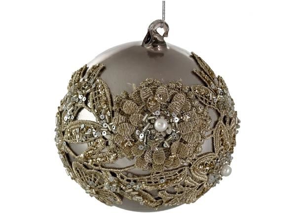 PALLINA NATALE VETRO CON RICAMO D.CM.12 SILVER