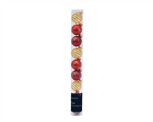 CONFEZIONE 9 PALLINE NATALE VETRO DIA3CM RED/GOLD