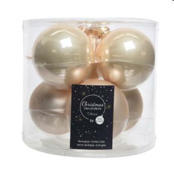 CONFEZIONE 6 PALLINE NATALE VETRO DIA8CM PEARL