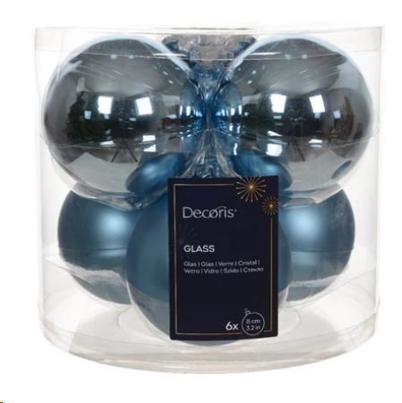 CONFEZIONE 6 PALLINE NATALE VETRO DIA8CM BLUE ICE