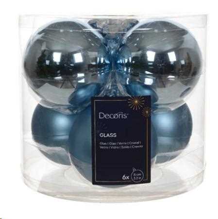 CONFEZIONE 6 PALLINE NATALE VETRO DIA8CM BLUE ICE