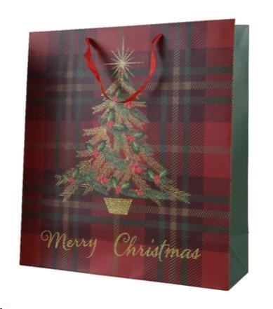 BUSTA REGALO NATALE CARTA CM.42X16X48H SCOZZESE CON ALBERO