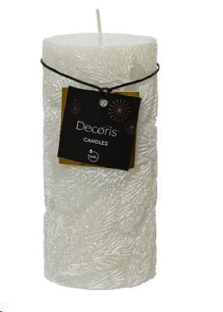 CANDELA PILLAR PARAFFINA INNEVATA FOGLIE CM.D7X15H WHITE