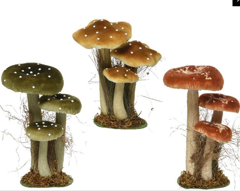 COMPOSIZIONE TRE FUNGHI VELLUTO CM14X18X26H 3 COL.ASSORTITI