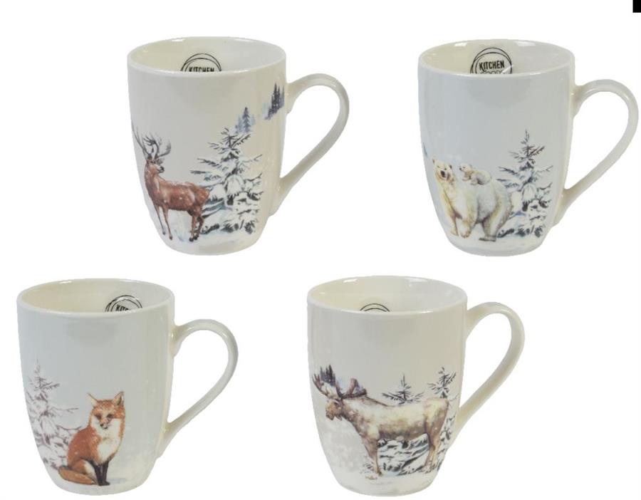 TAZZA PORCELLANA BIANCA CON ANIMALI CM.D8,2X10,5H