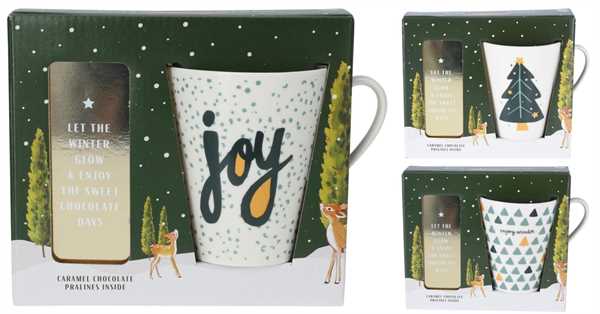 GIFT SET MUG CON CIOCCOLATA CALDA E PRALINE AL CARAMELLO