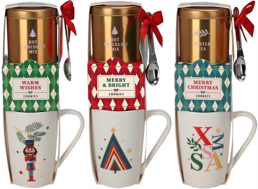 GIFT SET CHRISTMAS MUG CON BISCOTTI E CIOCC.CALDA/THE' (3 AS