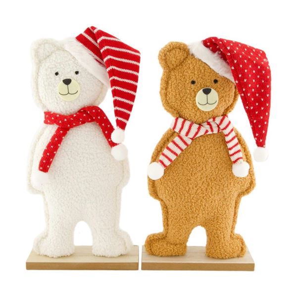 DECORAZIONE ORSO TEDDY BASE LEGNO CM.20X6X39H 2 ASSORTITI