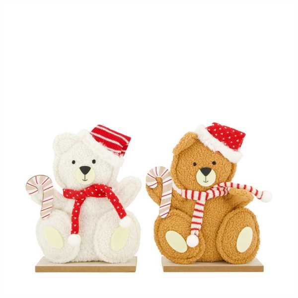 DECORAZIONE ORSO TEDDY SEDUTO BASE LEGNO CM.19X7X29H 2 ASSOR