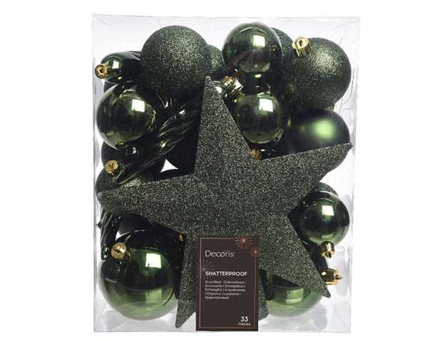 CONFEZIONE 33 PALLINE DI NATALE PLASTICA DIA8CM PINE GREEN