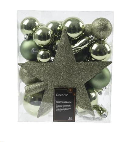 CONFEZIONE 33 PALLINE NATALE PLASTICA DIA8CM ROSEMARY GREEN