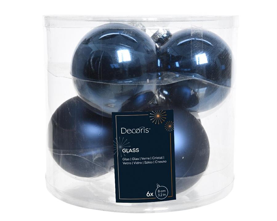 CONFEZIONE 6 PALLINE NATALE VETRO DIA8CM NIGHT BLUE