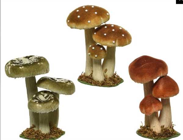 COMPOSIZIONE TRE FUNGHI VELLUTO CM.9X12X17H 3 COL.ASSORTITI