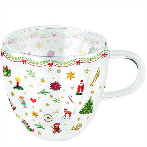 TAZZA VETRO DOPPIO STRATO 0,2L. ORNAMENTS ALL OVER RED