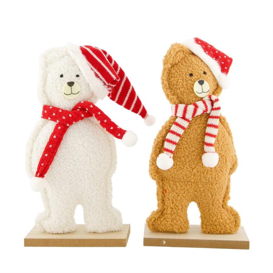 DECORAZIONE ORSO TEDDY BASE LEGNO CM.20X6X49H 2 ASSORTITI