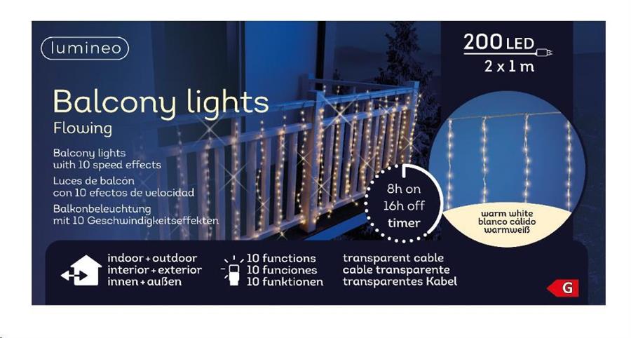 TENDA LUMINOSA BALCONE 200 LED L.CALDA MT.2X1 F.TRASP. IP44