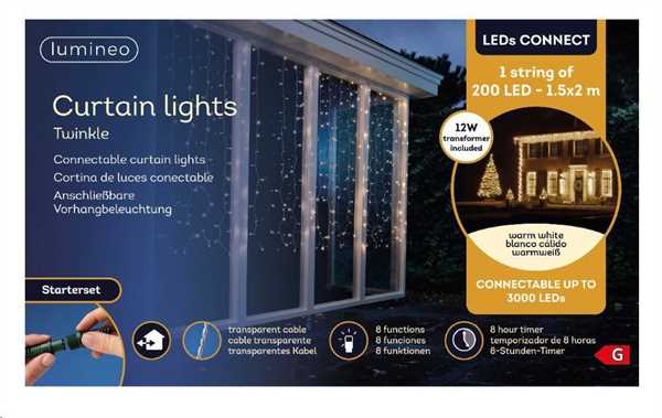 TENDA LUMINOSA 300LED L.CALDA CONNECT MT1,5XH3 F.TRASP. IP44