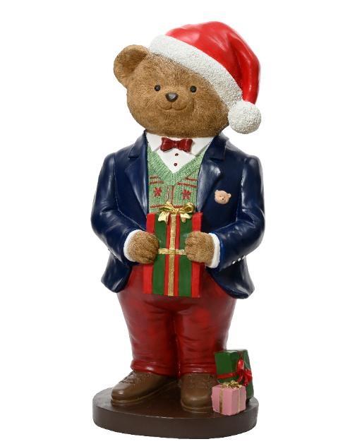 ORSO POLIRESINA CON REGALO E CAPPELLO ROSSO CM.29X26X67H