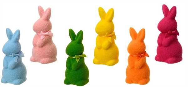 BUNNY POLYFOAM BUNNY FLOCK FINISH WITH BOW 6COL ASS ASSORTED