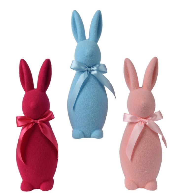 BUNNY POLYFOAM BUNNY FLOCK FINISH WITH BOW 3COL ASS ASSORTED