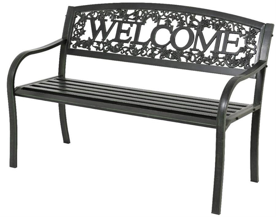 BENCH WELCOME IRON OUTDOOR GREEN ANTIQUE LUN.61CM X LAR.127C